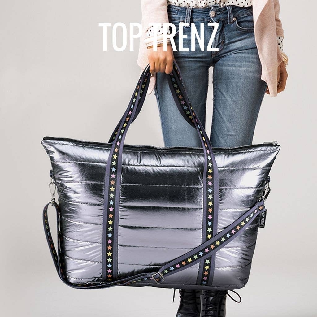 Gunmetal Puffer Tote Multi Star Straps