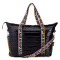 Black Puffer Tote Bag Grey Camo Stripe Straps