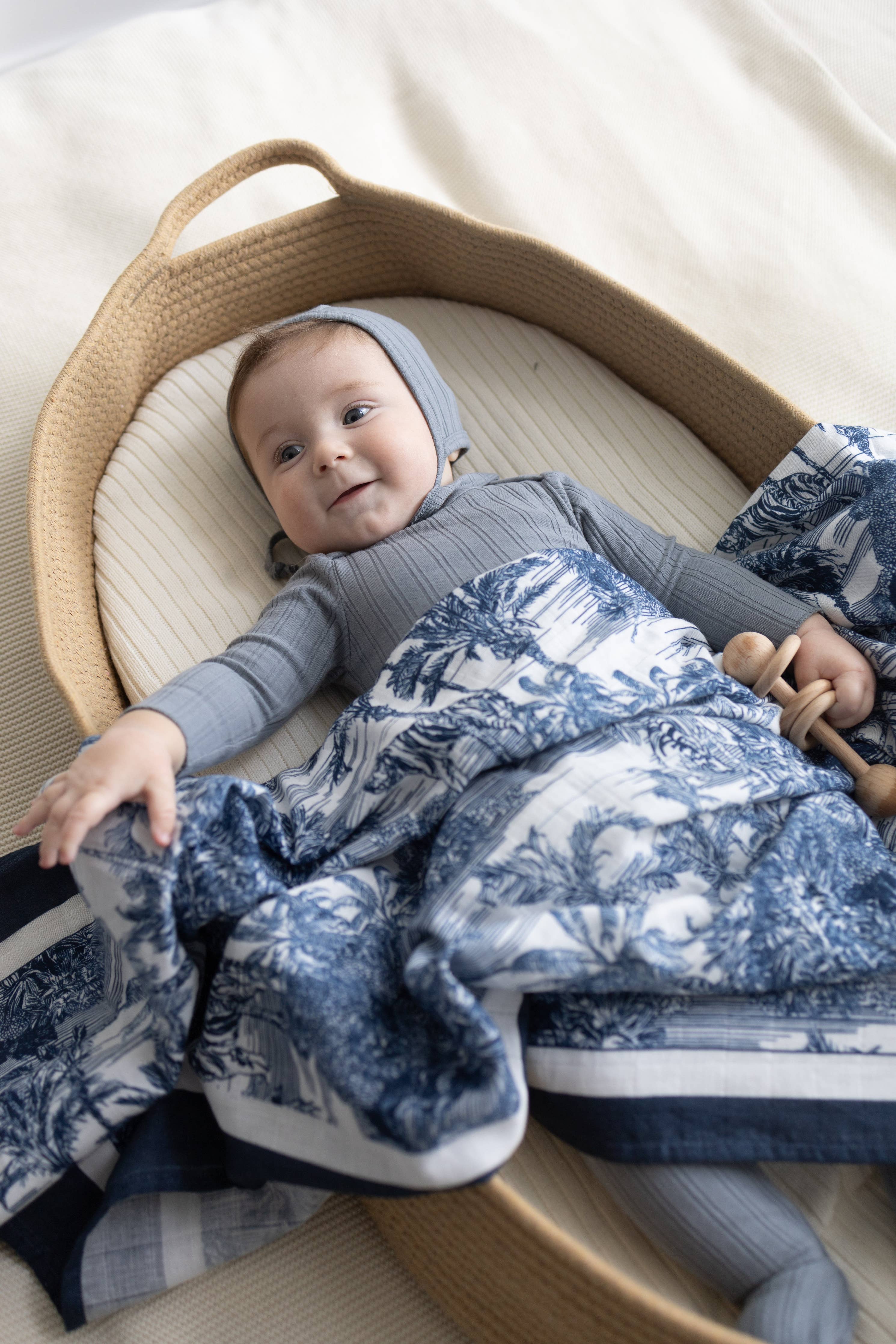 Blue Jungle Toile Muslin Blanket