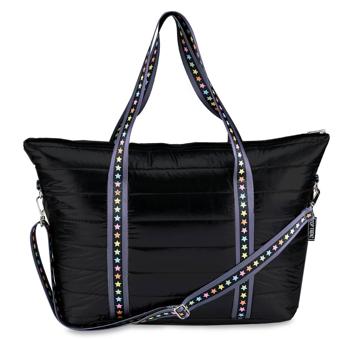 Black Puffer Tote Multi Star Strap